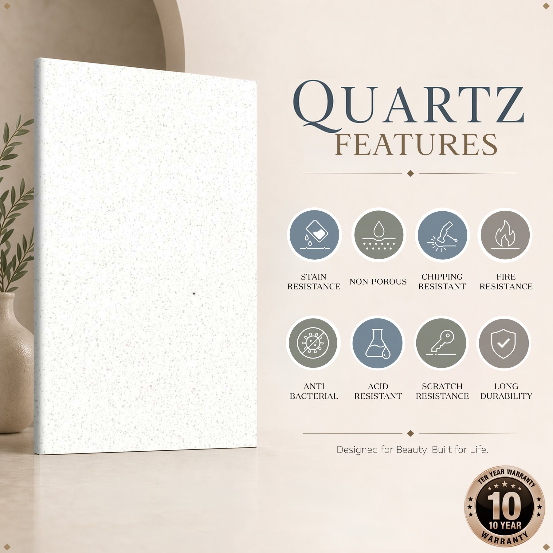 Arctic Dust fine grain quartz detail, Marmo Finish
