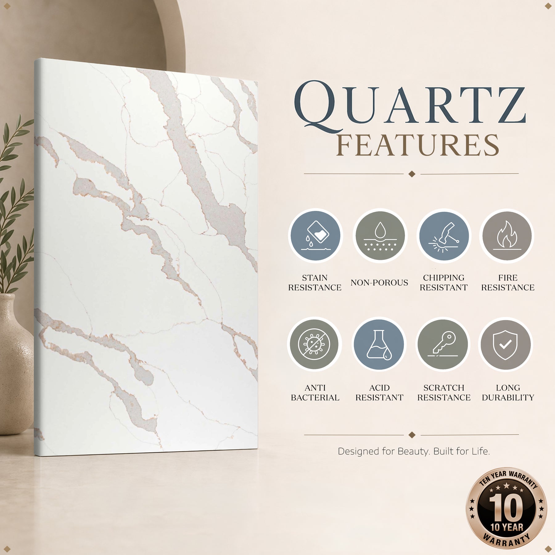 Ivory Crest calacatta quartz detail, Marmo Finish