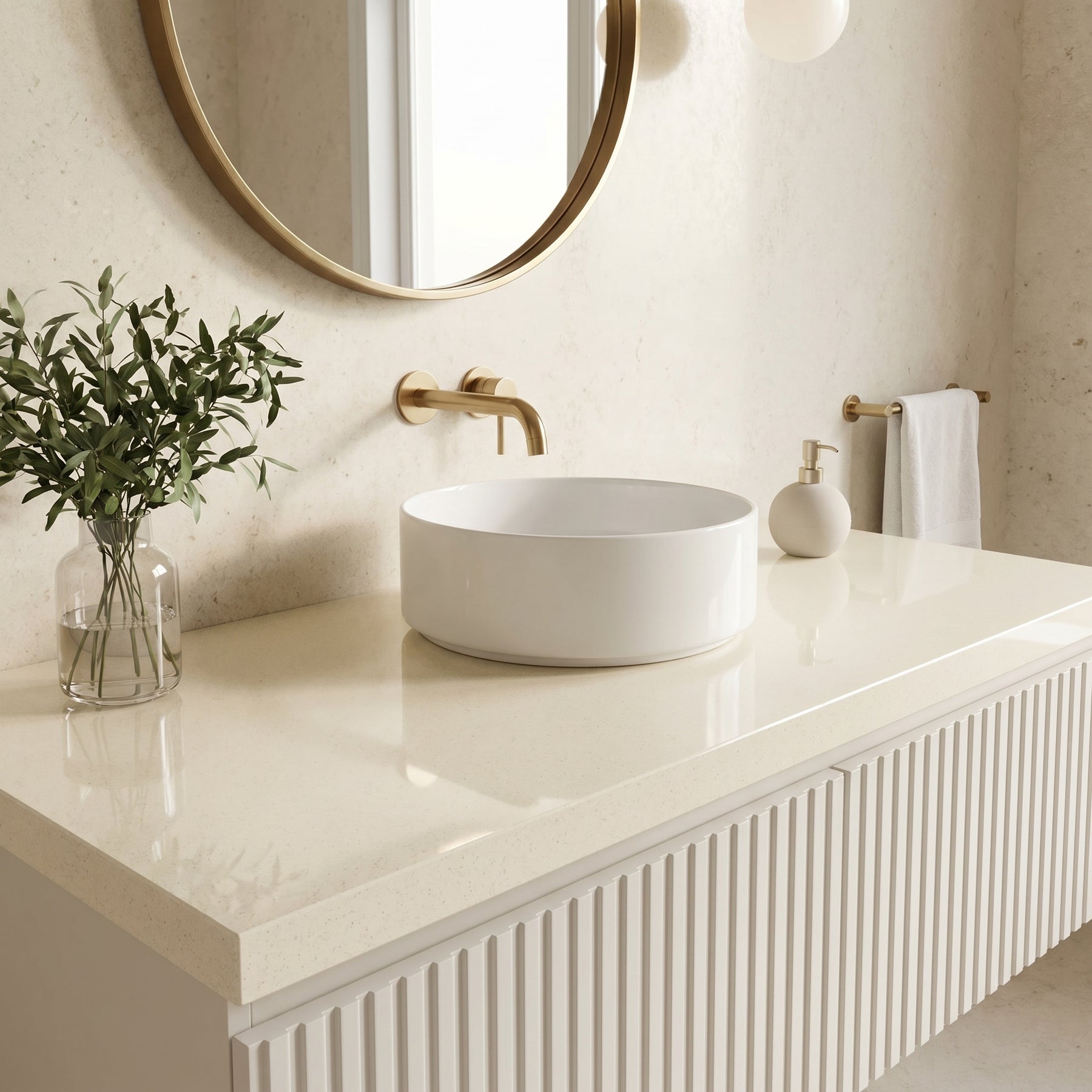 Almond Silk solid quartz detail, Marmo Finish
