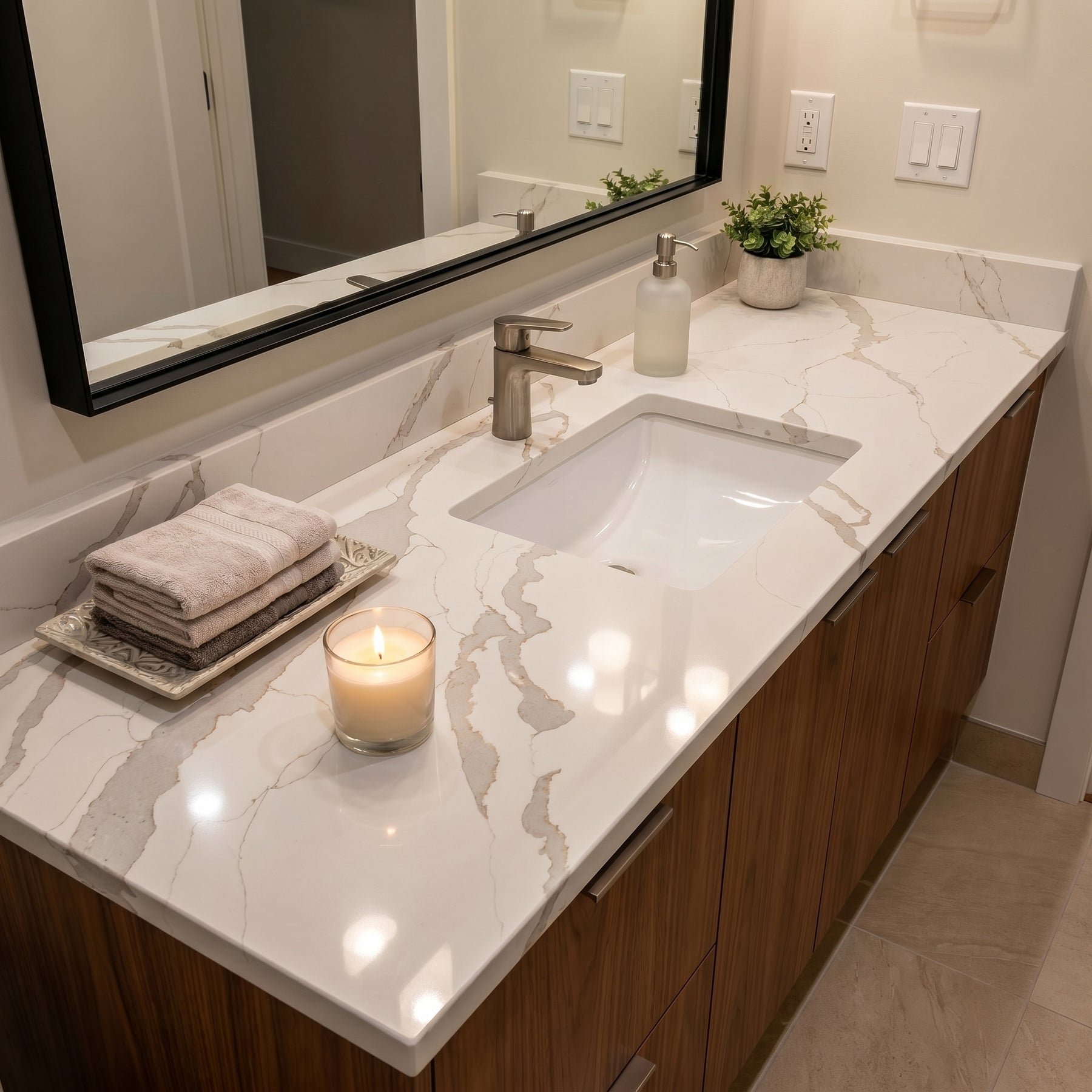 Ivory Crest calacatta quartz detail, Marmo Finish