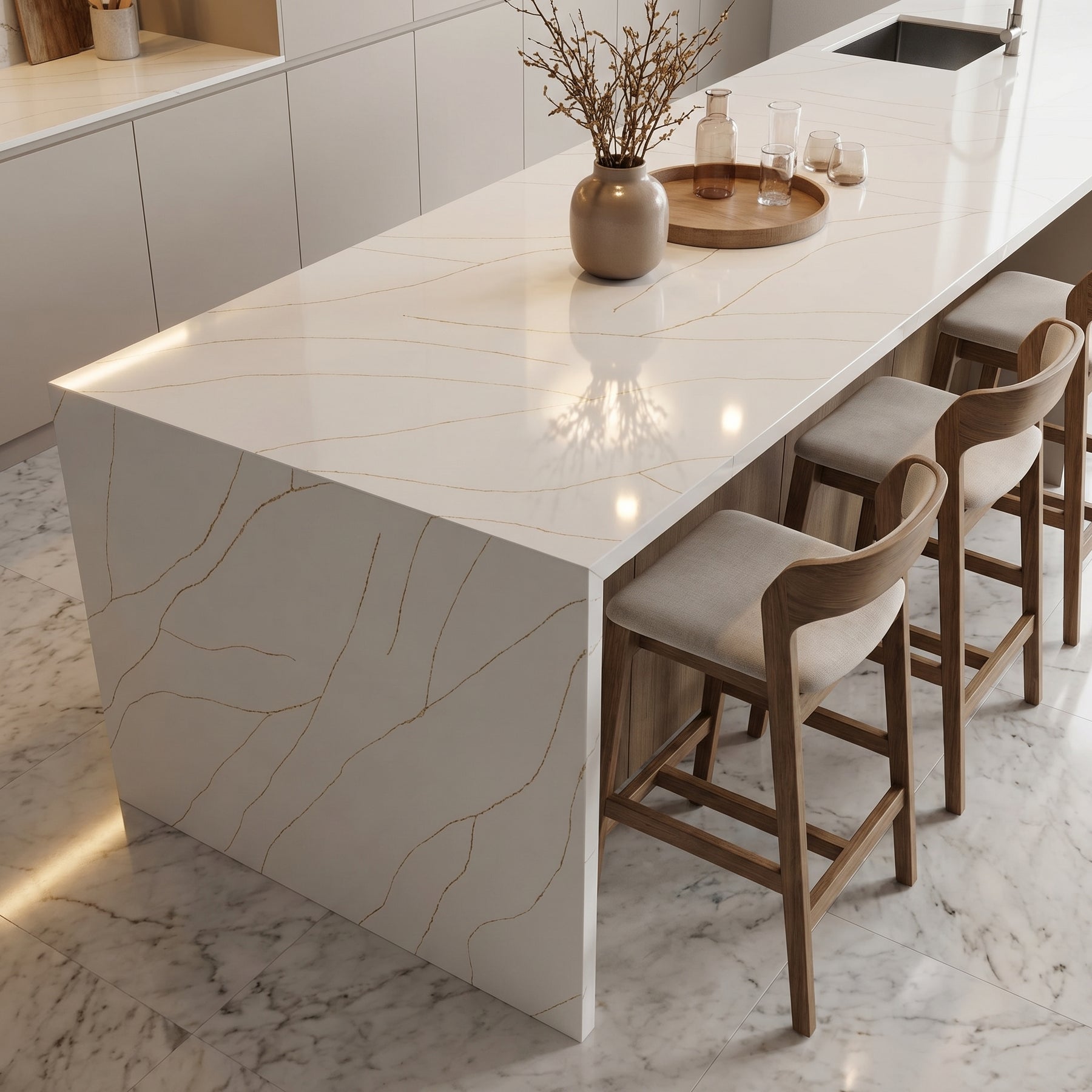 Aurelia Gold calacatta quartz detail, Marmo Finish