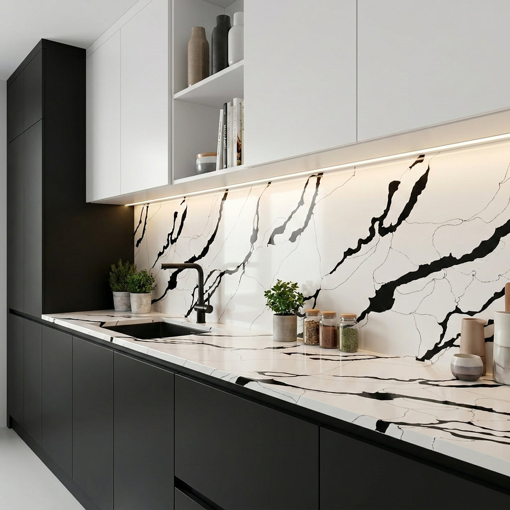 Noir Crest statement marble quartz detail, Marmo Finish