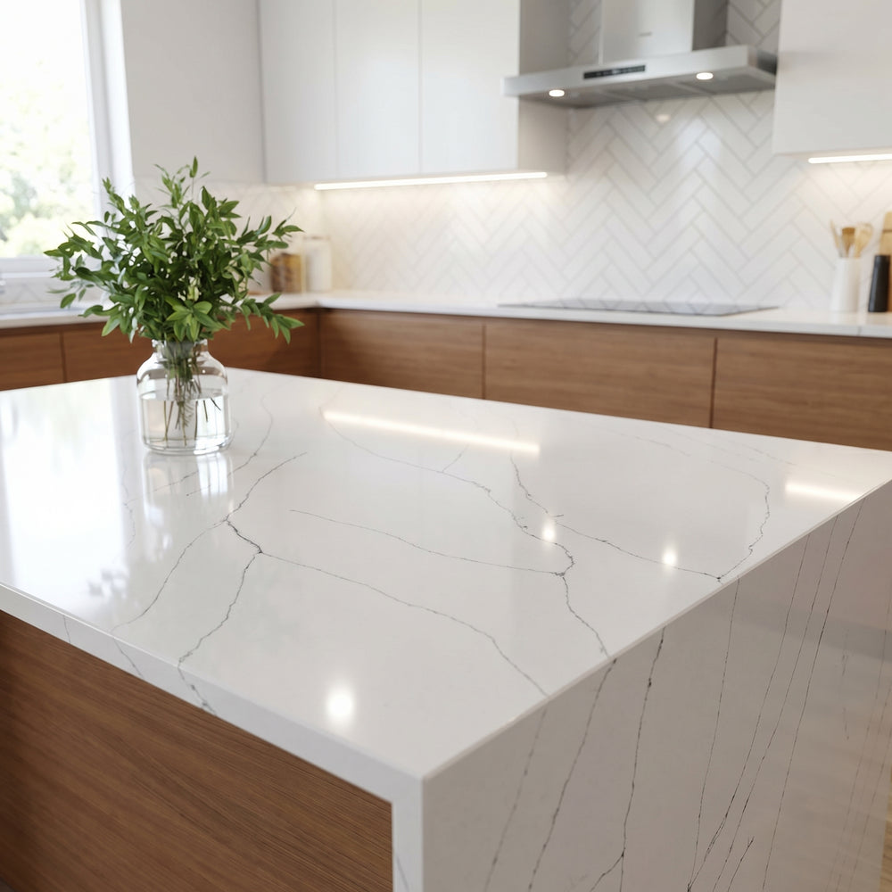 Calista calacatta quartz detail, Marmo Finish