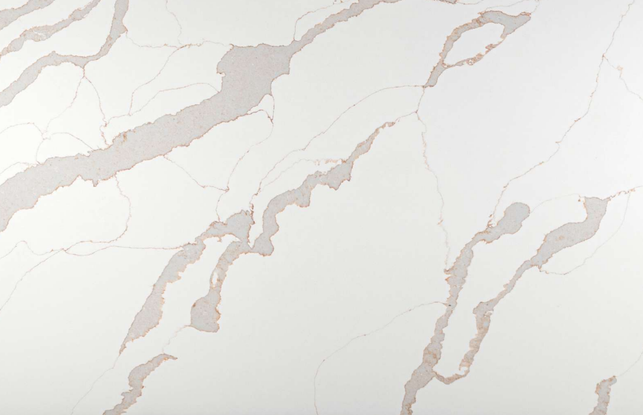 Ivory Crest calacatta quartz slab in white, Marmo Finish