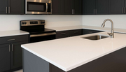 Arctic Dust fine grain quartz slab in white, Marmo Finish