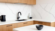 Lucent Calacatta calacatta quartz slab in white, Marmo Finish