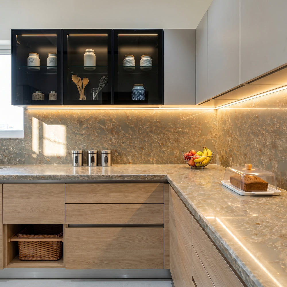 Emerald Ember backlit marble quartz detail, Marmo Finish