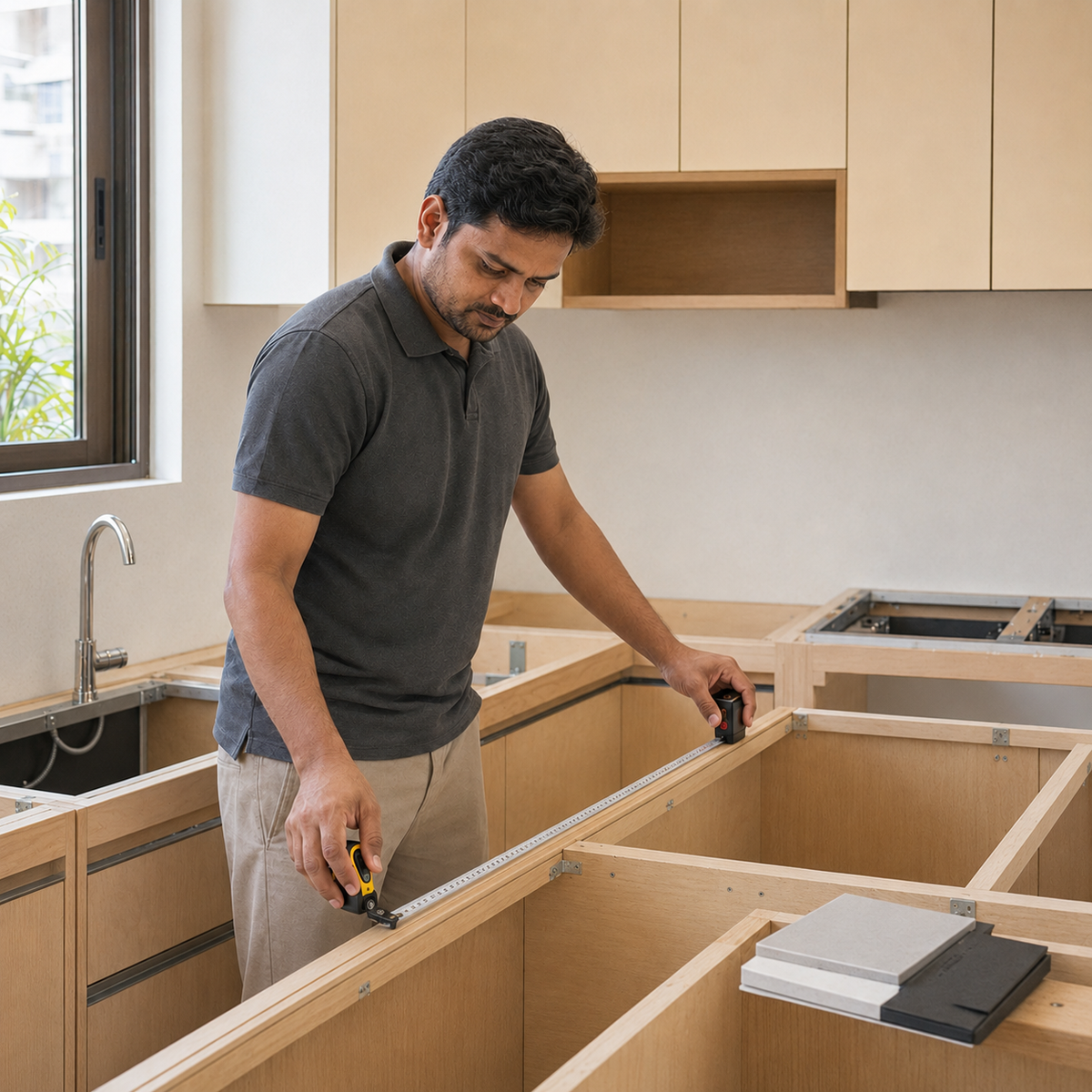 Resurface quartz expert conducting a kitchen site audit